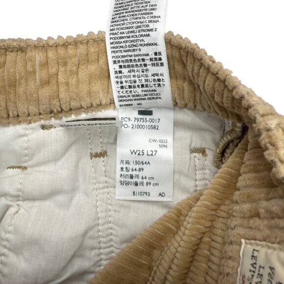 Levi's Ribcage Straight Ankle Ribbed Corduroy Pants In Granola Size 25 - Picture 7 of 9